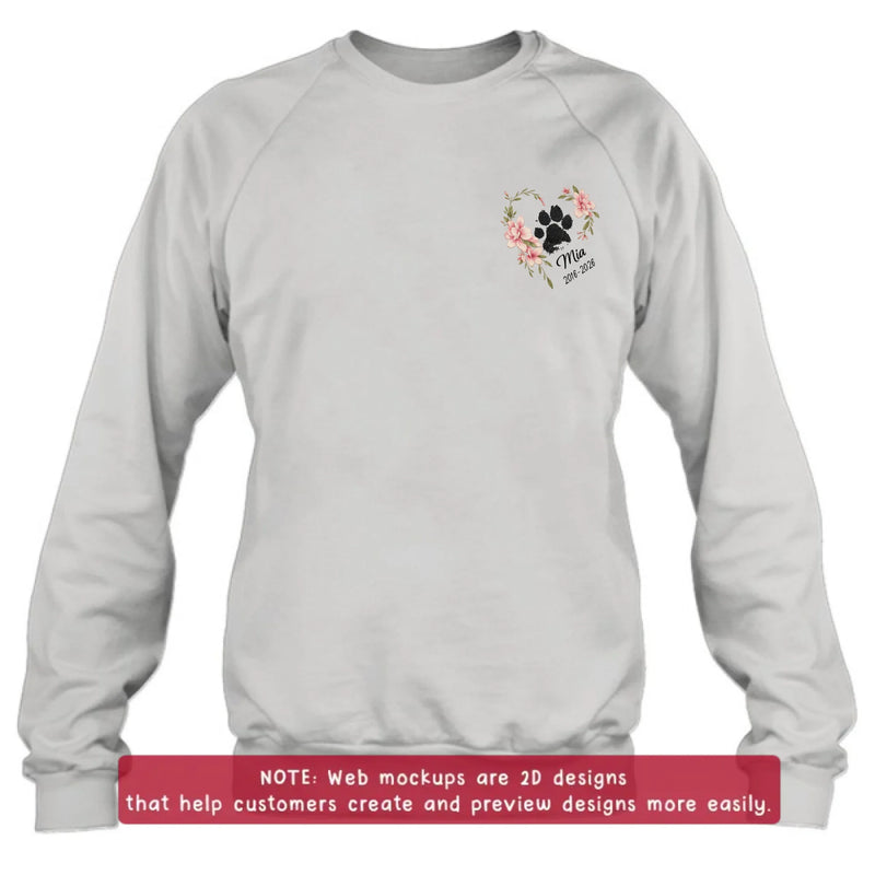 Personalized Pet Memorial Embroidered Shirt, Custom Paw Print Floral Wreath T-Shirt, Dog Memorial Gift with Name & Dates, Pet Loss Remembrance