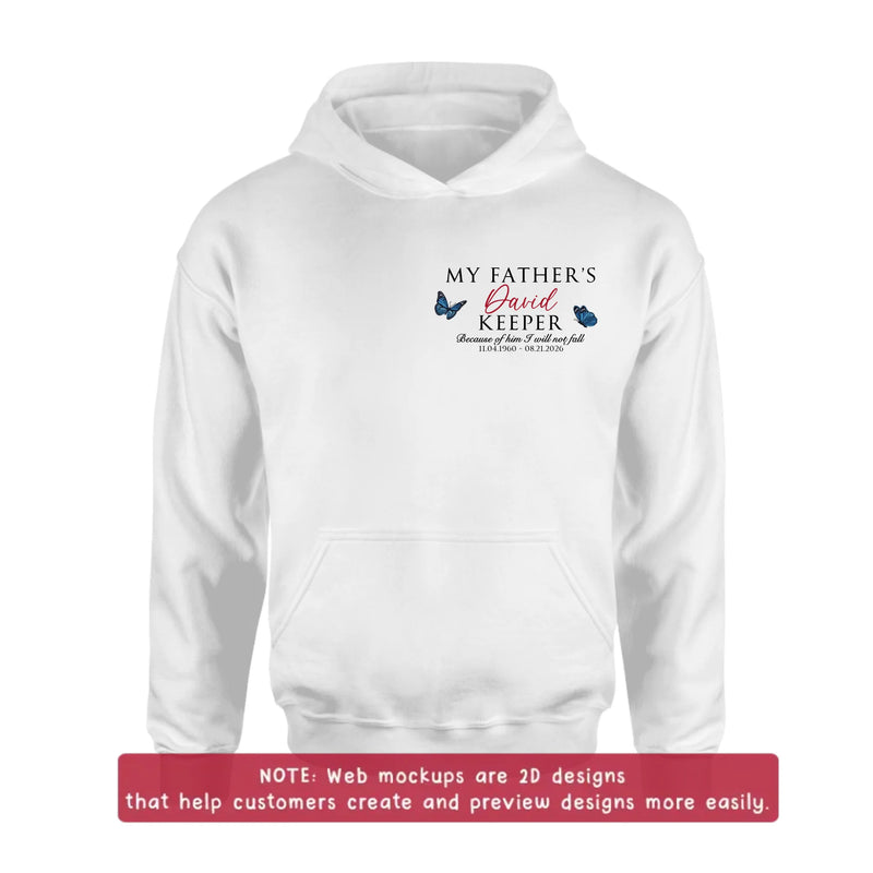 Personalized My Father's Keeper Embroidered Memorial Shirt/ Hoodie - Custom Relationship Title, Name & Memorial Dates, Sympathy Gift for Loss of Loved One