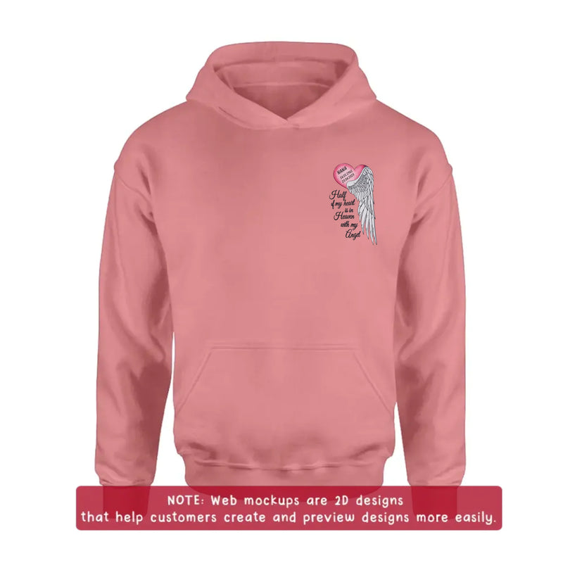 Personalized Memorial Embroidered Shirt/ Hoodie - Half of My Heart Is in Heaven With My Angel - Custom Name & Memorial Dates Sympathy Gift