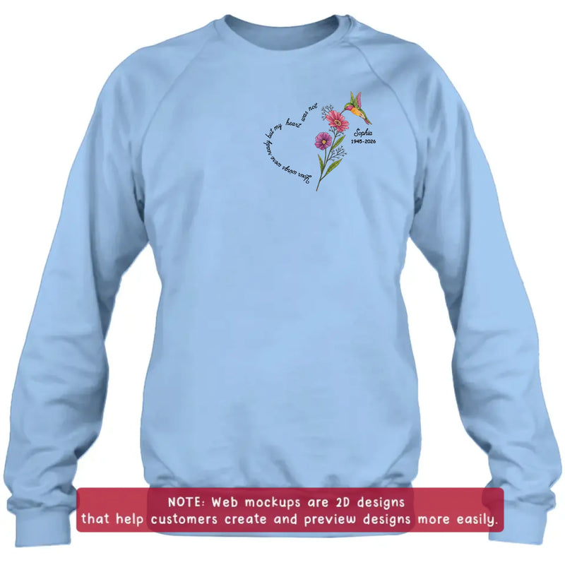 Personalized Hummingbird Memorial Embroidered Shirt/ Hoodie - In Loving Memory Floral Embroidery Sweatshirt Hoodie - Your Wings Were Ready Memorial Gift