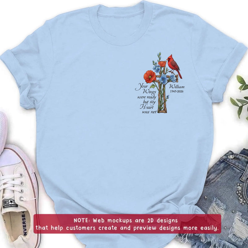 Personalized Cardinal Memorial Embroidered Shirt/ Hoodie - Custom Name & Years - Your Wings Were Ready Sympathy Remembrance Gift