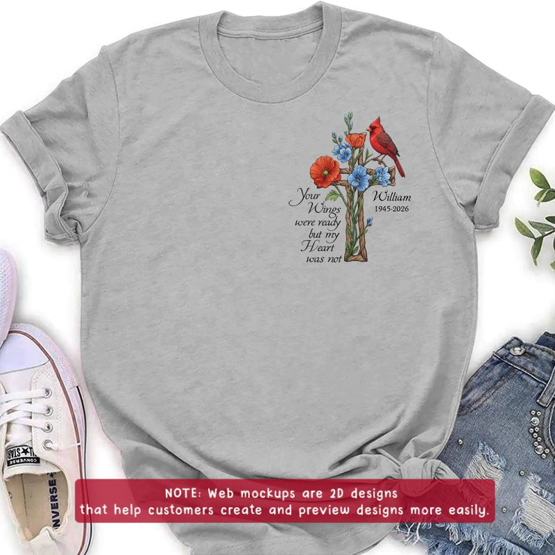 Personalized Cardinal Memorial Embroidered Shirt/ Hoodie - Custom Name & Years - Your Wings Were Ready Sympathy Remembrance Gift