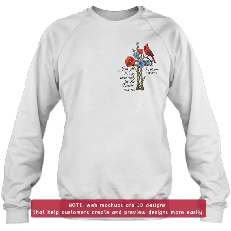 Personalized Cardinal Memorial Embroidered Shirt/ Hoodie - Custom Name & Years - Your Wings Were Ready Sympathy Remembrance Gift
