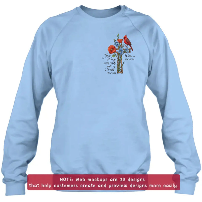 Personalized Cardinal Memorial Embroidered Shirt/ Hoodie - Custom Name & Years - Your Wings Were Ready Sympathy Remembrance Gift