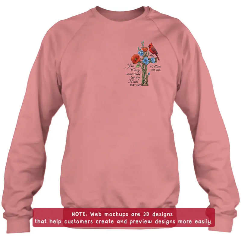 Personalized Cardinal Memorial Embroidered Shirt/ Hoodie - Custom Name & Years - Your Wings Were Ready Sympathy Remembrance Gift