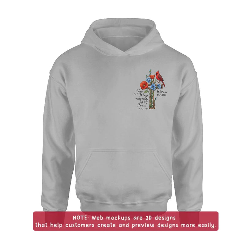 Personalized Cardinal Memorial Embroidered Shirt/ Hoodie - Custom Name & Years - Your Wings Were Ready Sympathy Remembrance Gift