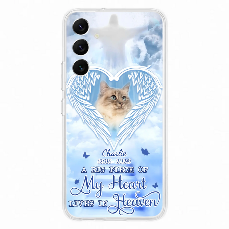 Custom Personalized Memorial Pet Phone Case - Upload Photo - Memorial Gift Idea For Pet Owner - A Big Piece Of My Heart Lives In Heaven - Case For iPhone/ Samsung