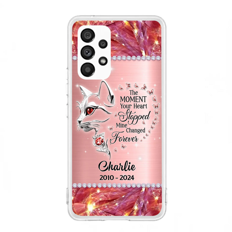 Custom Personalized Memorial Cat Phone Case - Memorial Gift For Cat Lover -  The Moment Your Heart Stopped Mine Changed Forever - Case For iPhone/ Samsung