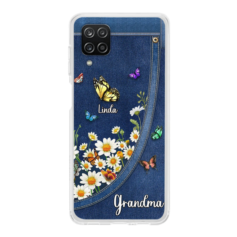Custom Personalized Daisy And Butterfly Grandma Phone Case - Gift Idea For Grandma - Upto 10 Kids - Case For iPhone/Samsung