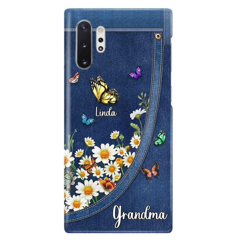 Custom Personalized Daisy And Butterfly Grandma Phone Case - Gift Idea For Grandma - Upto 10 Kids - Case For iPhone/Samsung