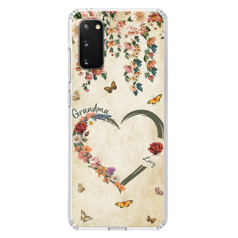 Custom Personalized Floral Heart Grandma Mom Vintage Birth Month Flower Phone Case - Up to 10 Kids - Mother's Day Gift Idea for Mom/Grandma - Case For iPhone/ Samsung