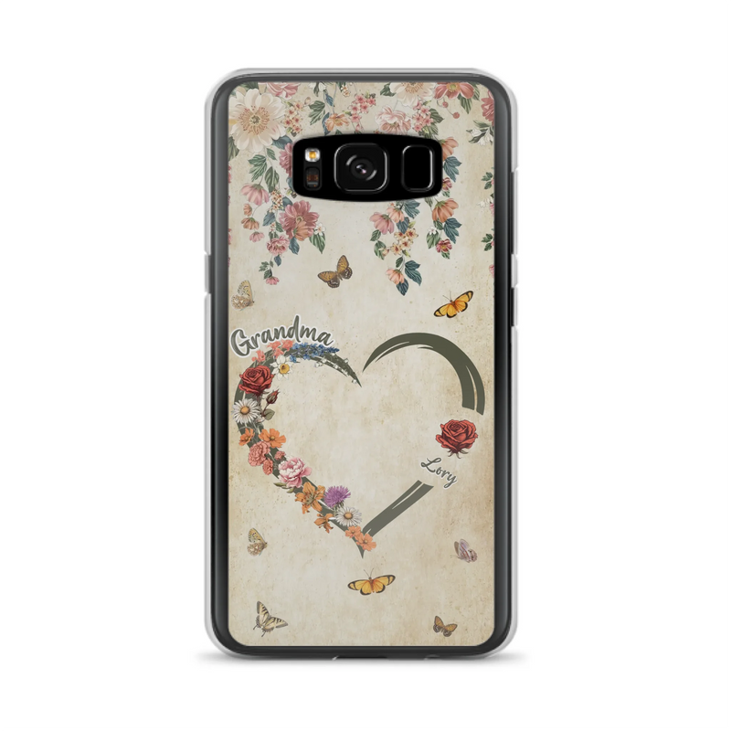 Custom Personalized Floral Heart Grandma Mom Vintage Birth Month Flower Phone Case - Up to 10 Kids - Mother's Day Gift Idea for Mom/Grandma - Case For iPhone/ Samsung