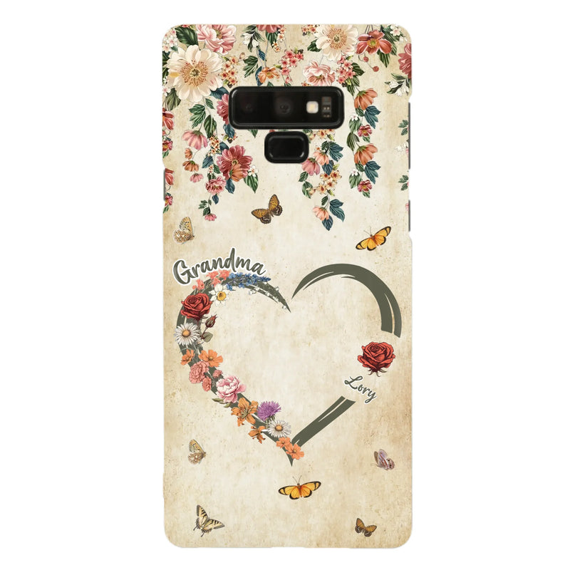 Custom Personalized Floral Heart Grandma Mom Vintage Birth Month Flower Phone Case - Up to 10 Kids - Mother's Day Gift Idea for Mom/Grandma - Case For iPhone/ Samsung