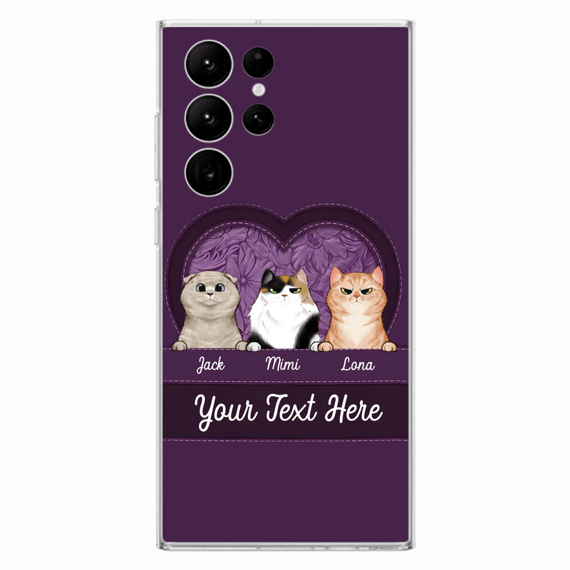 Custom Personalized Cat Phone Case For iPhone And Samsung - Gift Idea For Cat Lover - Up to 3  Cats  - Cat In Heart