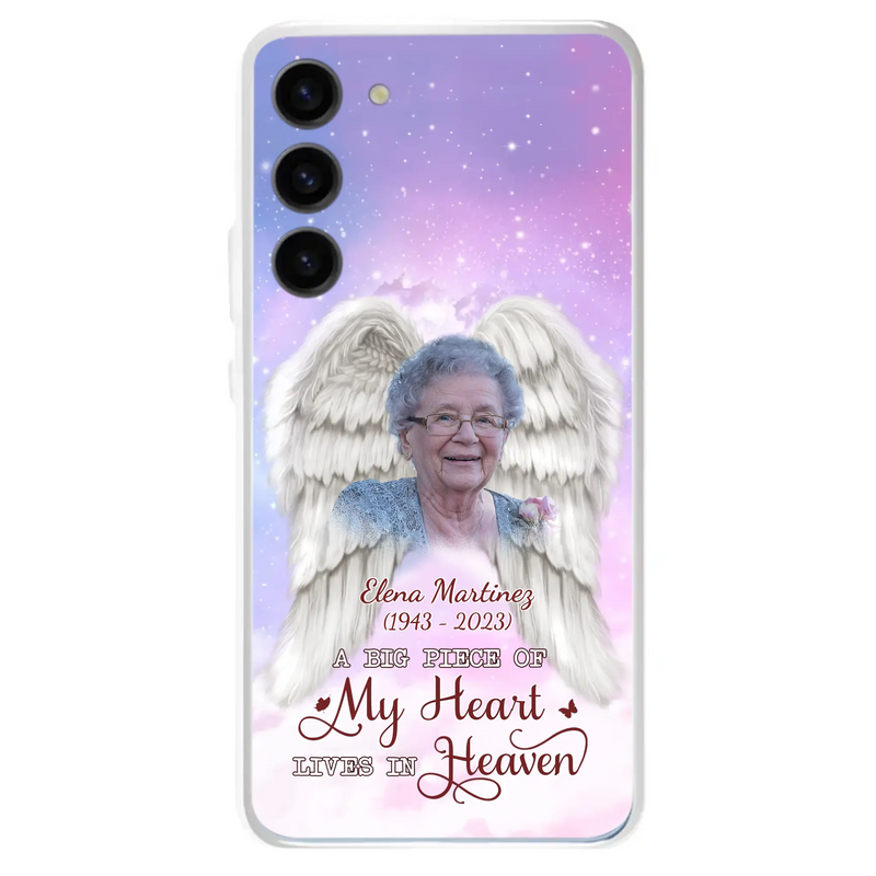 Custom Personalized Memorial Photo Phone Case - Memorial Gift Idea for Family - A Big Piece Of My Heart Lives In Heaven - Case for iPhone/Samsung