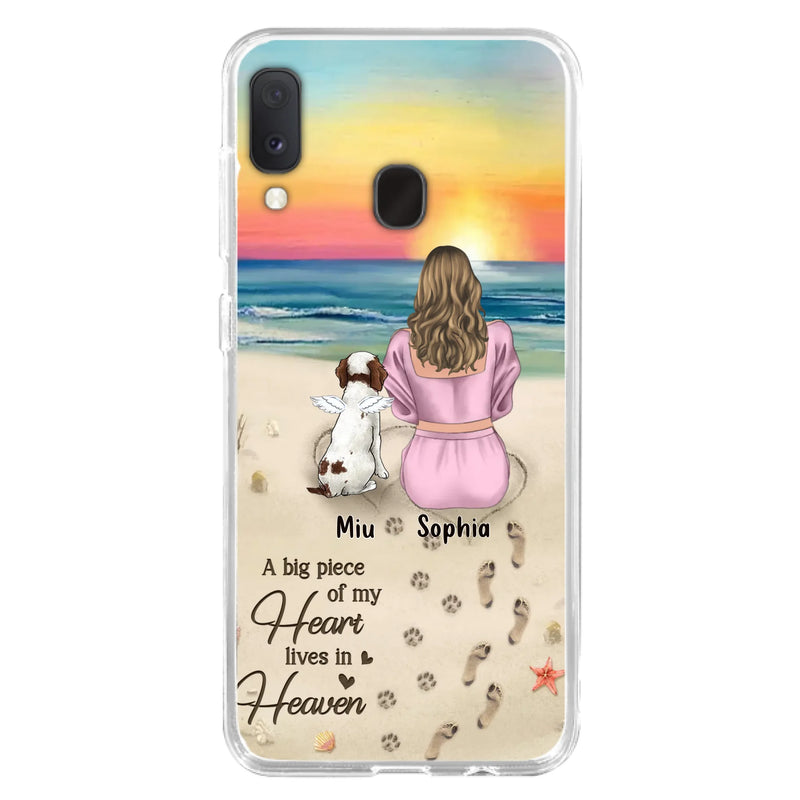 Custom Personalized Memorial Dog Mom Phone Case - Upto 3 Dogs - Memorial Gift Idea for Dog Owners - A Big Piece Of My Heart Lives In Heaven - Case for iPhone/Samsung