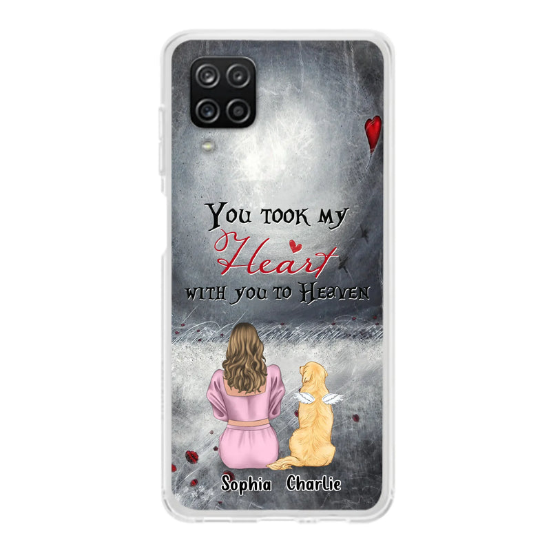 Custom Personalized Memorial Dog Mom Phone Case - Upto 5 Dogs - Memorial Gift Idea for Dog Lovers - You Took My Heart With You To Heaven - Case For iPhone And Samsung