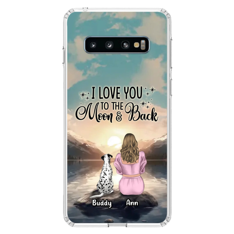 Custom Personalized Dog Mom Phone Case - Upto 6 Dogs - Gift Idea for Dog Lovers - I Love You To The Moon & Back - Case for iPhone/Samsung