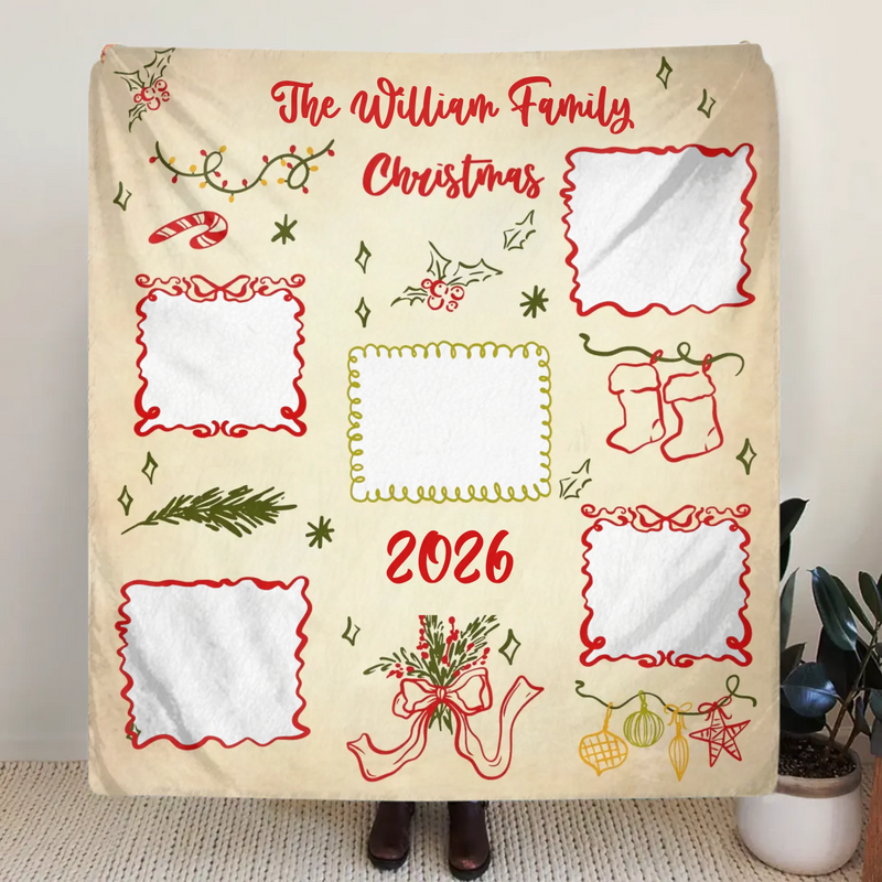 Personalized Family Christmas Blanket - Custom Name & Up to 5 Photos - Cozy Holiday Gift for Families - Christmas 2025