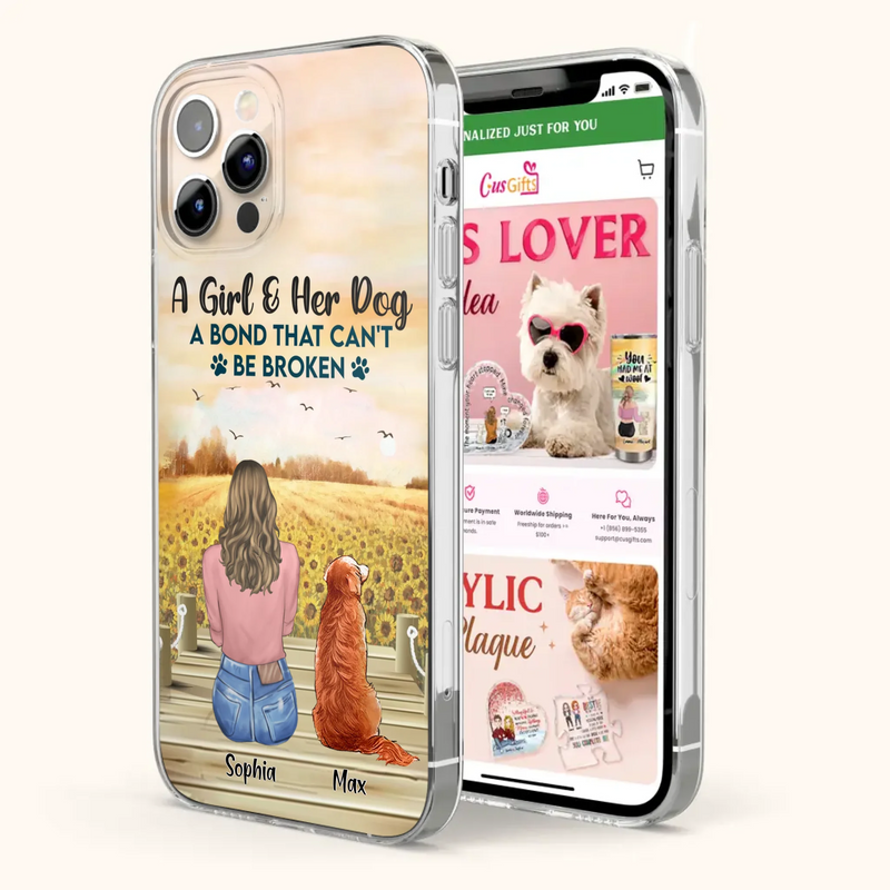 Custom Personalized Dog Mom Phone Case - Gift Idea For Dog Lover - A Girl & Her Dog A Bond That Can't Be Broken - Case For iPhone/ Samsung