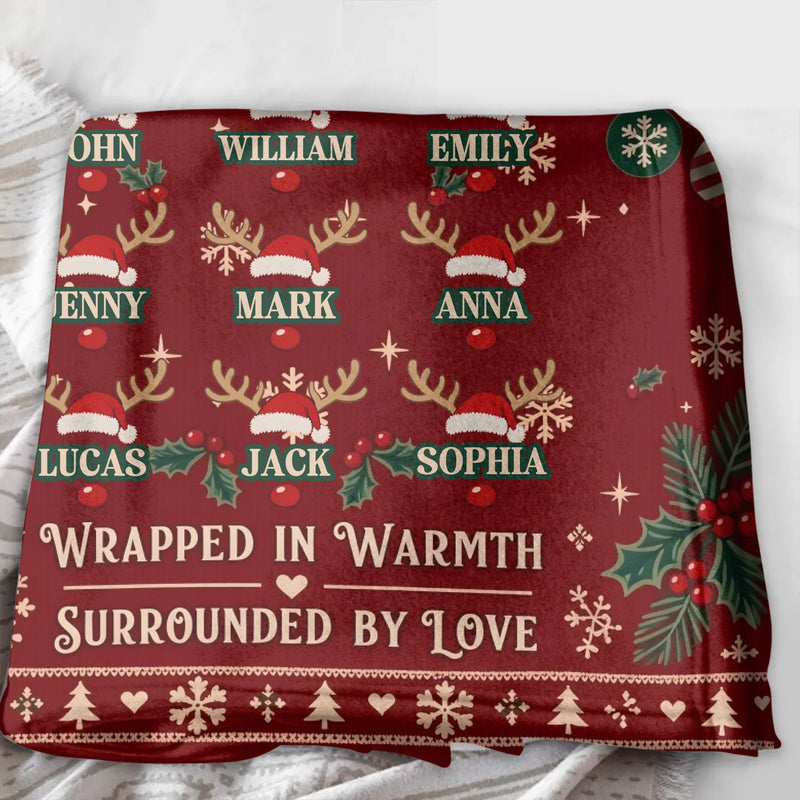 Personalized Family Christmas Fleece Throw Blanket – Up to 9 Members, Custom Family Names – Snuggle Squad, Wrapped in Warmth Surrounded by Love