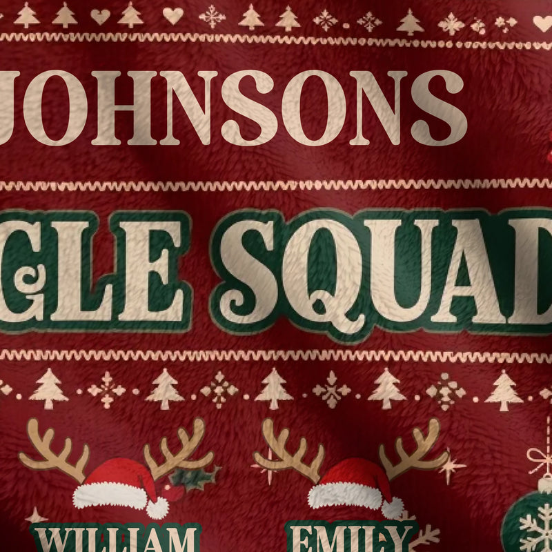 Personalized Family Christmas Fleece Throw Blanket – Up to 9 Members, Custom Family Names – Snuggle Squad, Wrapped in Warmth Surrounded by Love