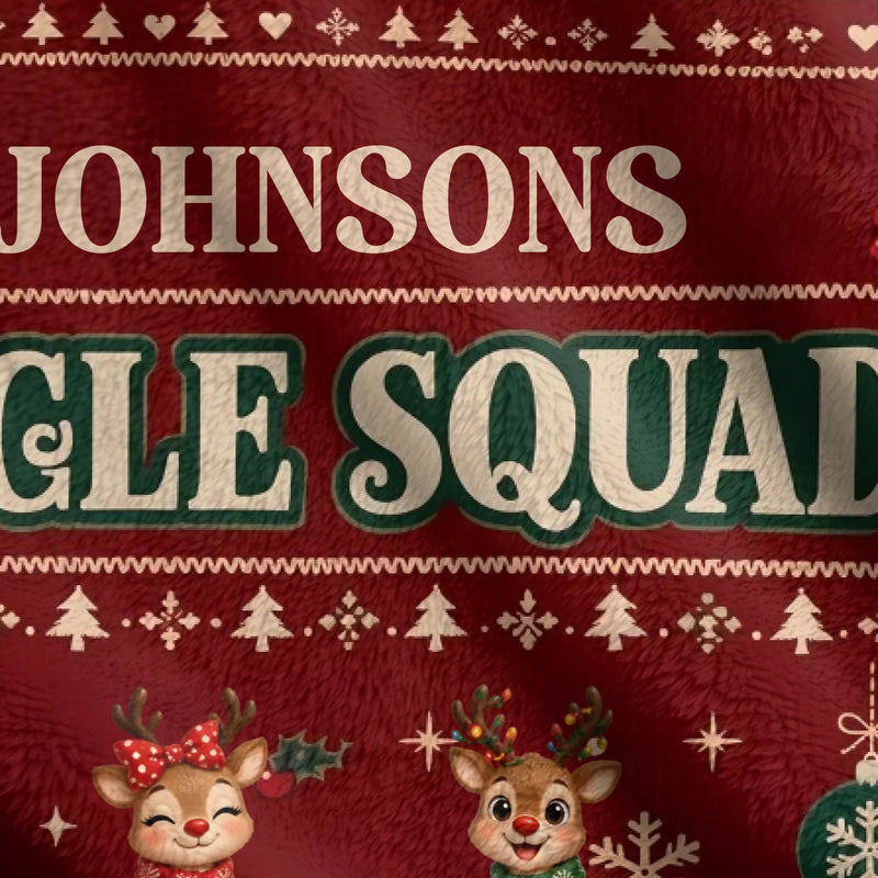 Personalized Family Christmas Blanket – Up to 9 Members, Custom Names & Reindeer Characters – Snuggle Squad, Wrapped in Warmth Surrounded by Love