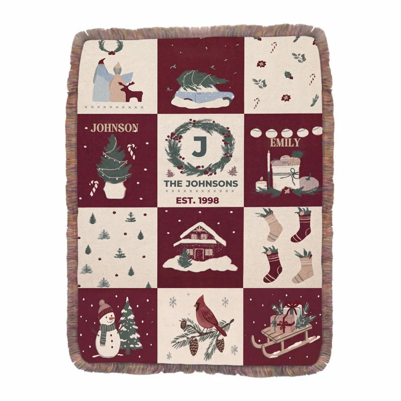 Personalized Family Christmas Fringe Blanket – Custom Names, Up to 6 Members, Cozy Holiday Keepsake Gift