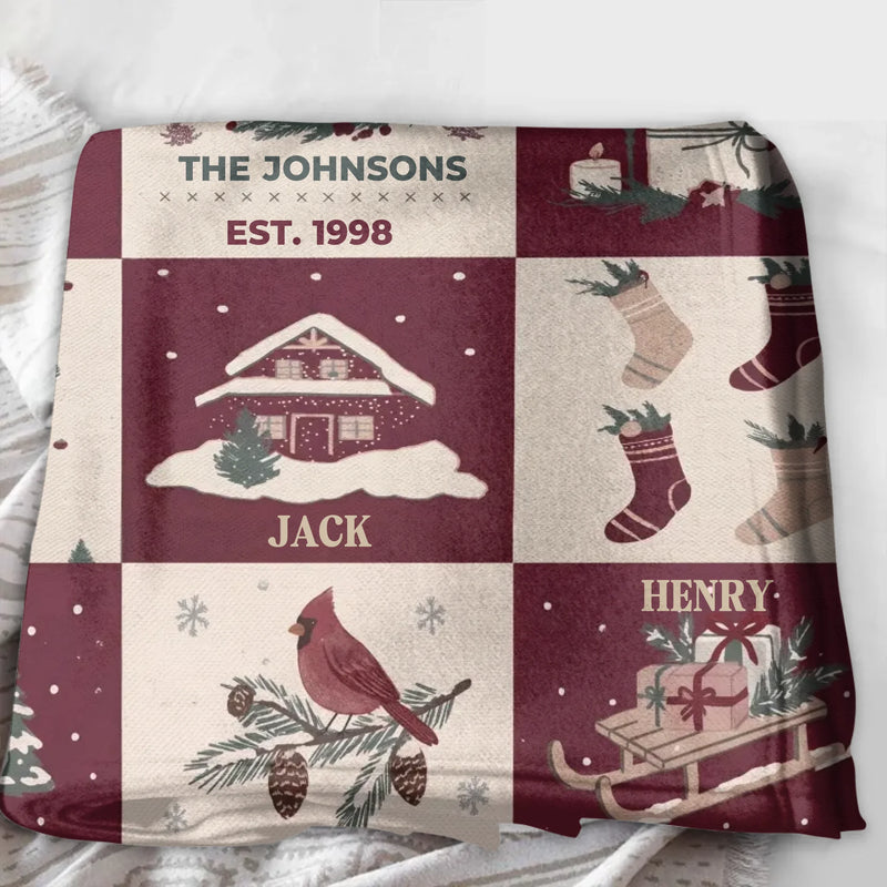 Personalized Family Christmas Fleece Throw Blanket – Custom Names, Up to 6 Members, Cozy Holiday Keepsake Gift