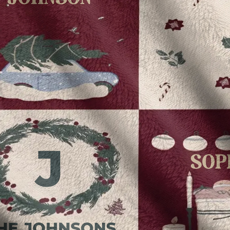 Personalized Family Christmas Fleece Throw Blanket – Custom Names, Up to 6 Members, Cozy Holiday Keepsake Gift