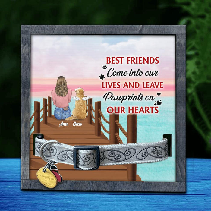 Custom Personalized Memorial Pet Loss Frame - Memorial Gift For Dog/Cat Lover - Man/ Woman/ Couple With Up to 4 Pets - Best Friends Come Into Our Lives And Leave Pawprints On Our Heart