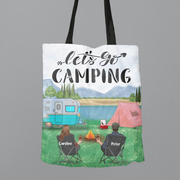 Custom Personalized Camping Couple Day Canvas Bag - Couple/ Parents With Upto 2 Kids And 3 Pets - Gift Idea For Camping Lover - Let's Go Camping
