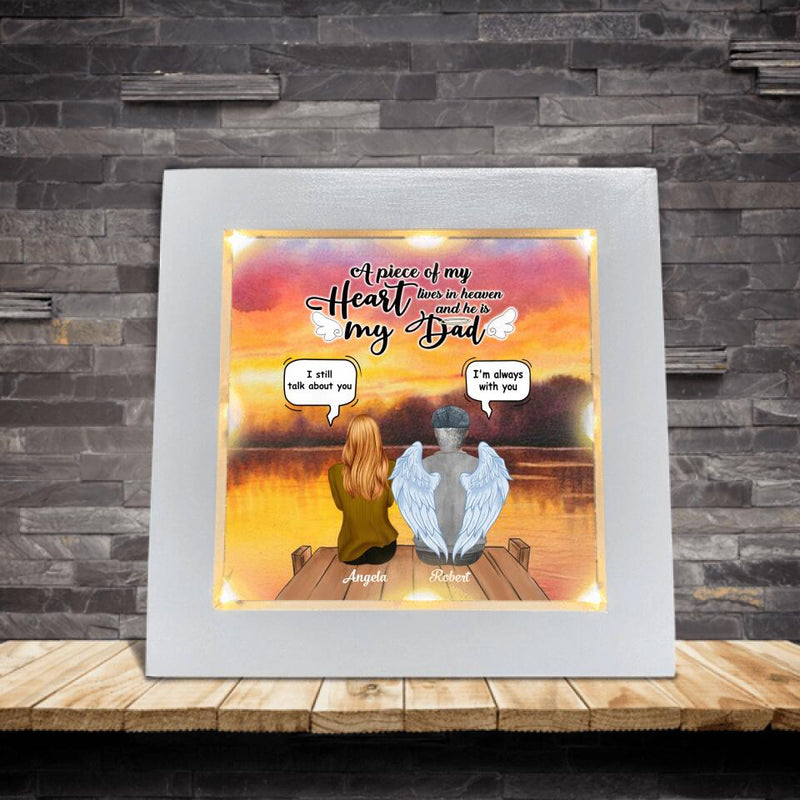 Personalized Memorial Frame With Led - Memorial Gift From Daughter to Father - Dad in Heaven - A piece of my heart lives in heaven