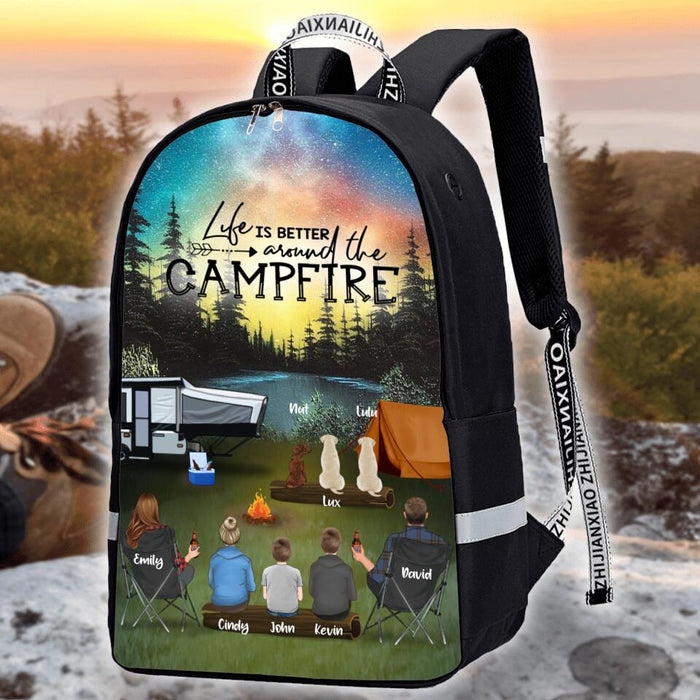 Custom Personalized Camping Backpack With Reflective Bar - Gift for Family, Camping Lovers - Family Camping with Pets - Life is better around the campfire