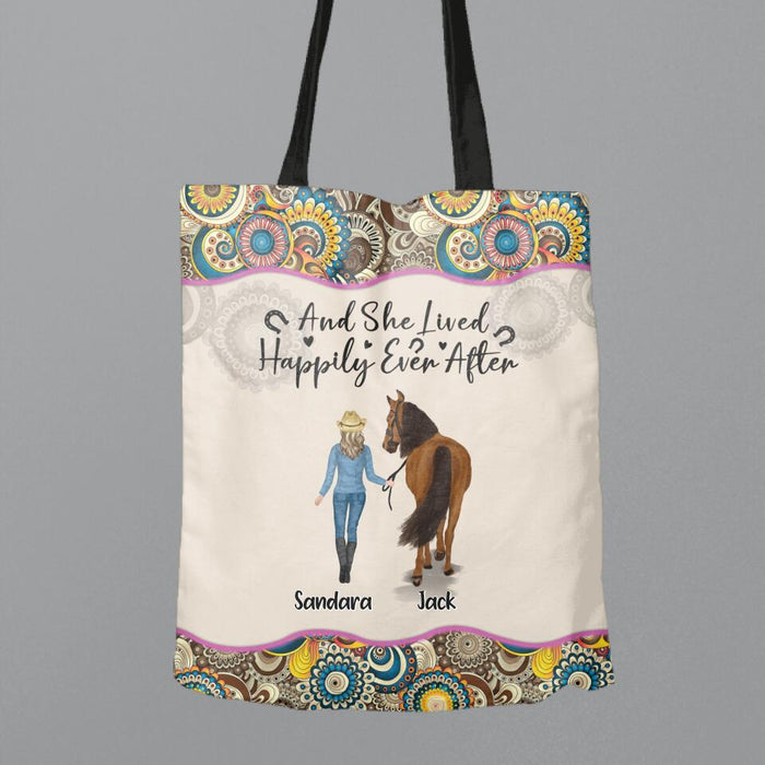 Custom Personalized Horse Girl Canvas Bag - Upto 4 Horses - Gift Idea For Horse Lovers - And She Lived Happily Ever After