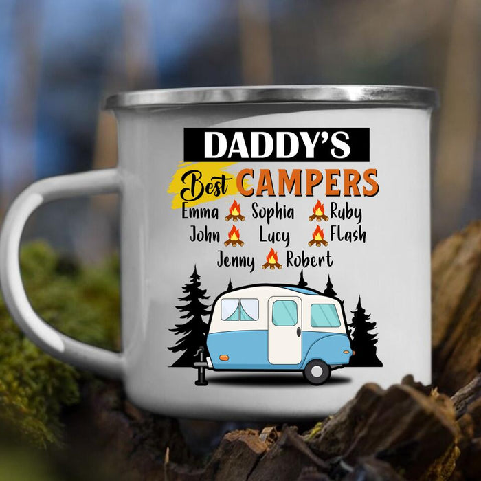 Custom Personalized Daddy's Best Campers Enamel - Upto 8 Kids - Gift Idea For Father's Day/ Camping Lover