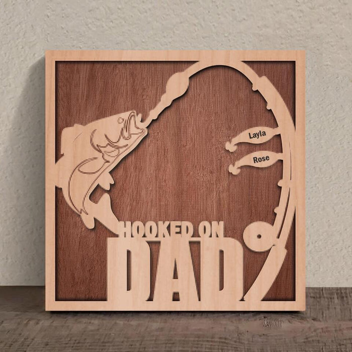 Custom Personalized Hooked On Dad Square 3-Layered Wooden Art - Father's Day 2023 Gift