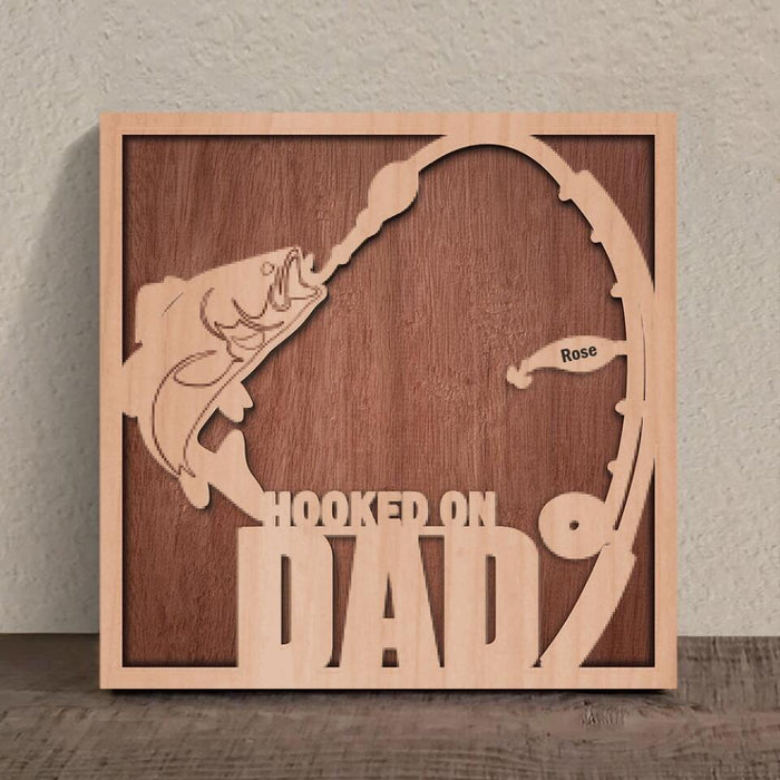 Custom Personalized Hooked On Dad Square 3-Layered Wooden Art - Father's Day 2023 Gift