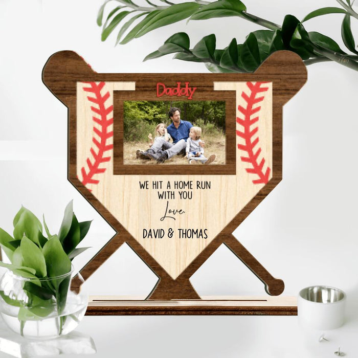 Custom Personalized Baseball Dad Wooden Plaque - Gift Idea For Father's Day/Baseball Lovers - We Hit A Home Run With You