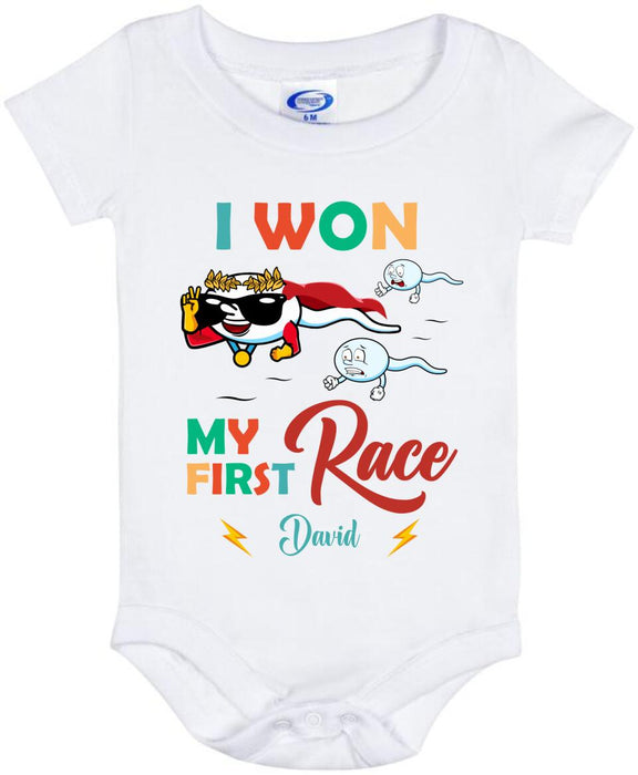 Personalized Baby Onesie - Gift Idea For Father's Day 2023 - I Won My First Race