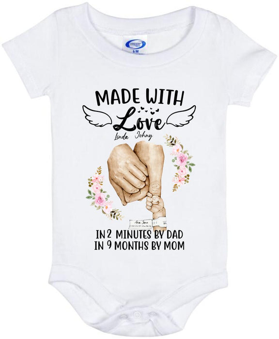 Custom Personalized Baby Onesie - Best Gift Idea For Mother's Day/Father's Day - Made With Love In 2 Minutes By Dad, In 9 Months By Mom
