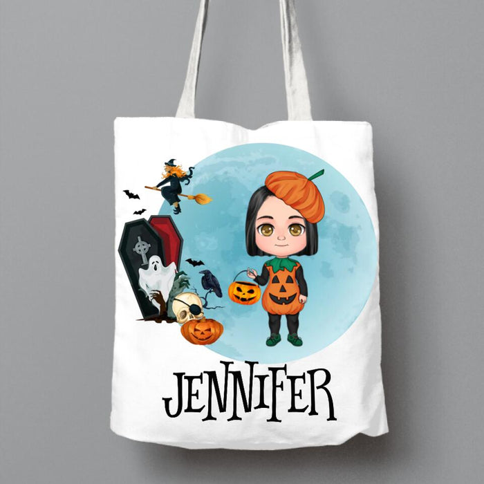 Custom Personalized Halloween Kid Canvas Bag - Halloween Gift Idea For Kids