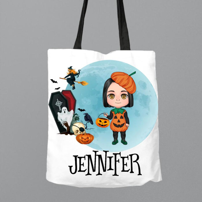 Custom Personalized Halloween Kid Canvas Bag - Halloween Gift Idea For Kids