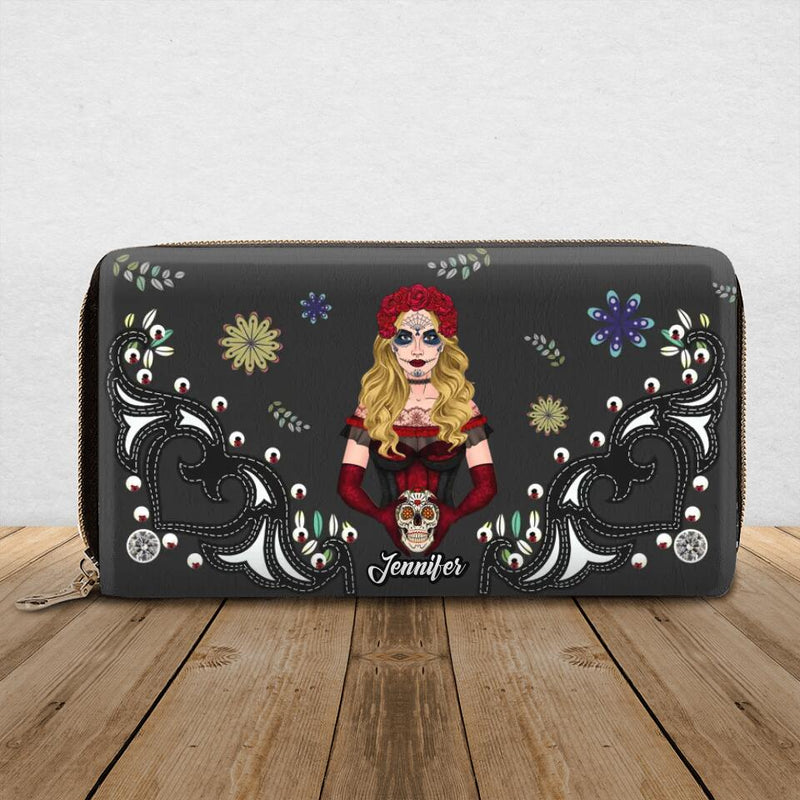 Personalized Skull Girl Long Wallet - Halloween Gift Idea For Skull Lovers