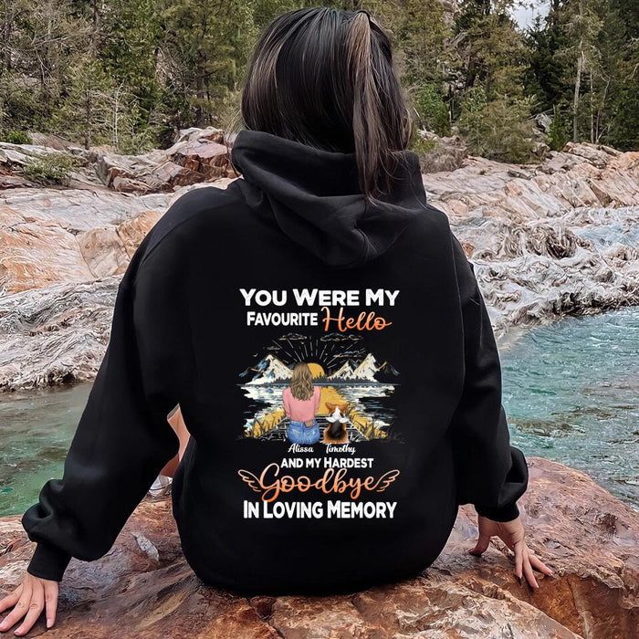 Custom Personalized Memorial Dog Pullover Hoodie  - Up To 5 Dogs - Gift Idea For Dog Lovers - You Were My Favourite Hello And My Hardest Goodbye In Loving Memory