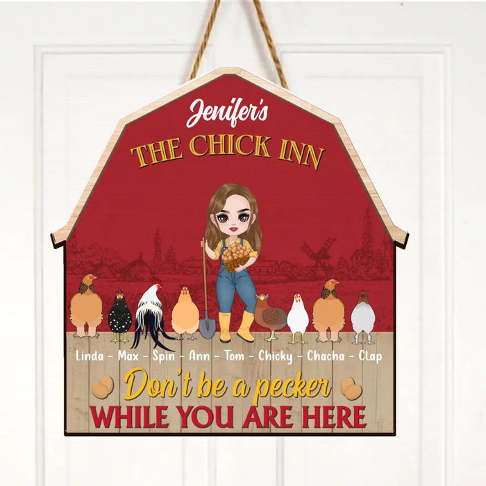 Custom Personalized Chicken Coop Wooden Sign - Gift For Farmers, Chicken Lady - Upto 8 Chickens - Don't Be A Pecker While You Are Here