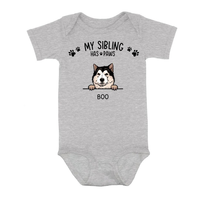 Custom Personalized Sibling Baby Onesie- Up to 5 Dogs/Cats - Gift Idea for Baby/Mother's Day/Dog/Cat Lovers - My Sibling Has Paws