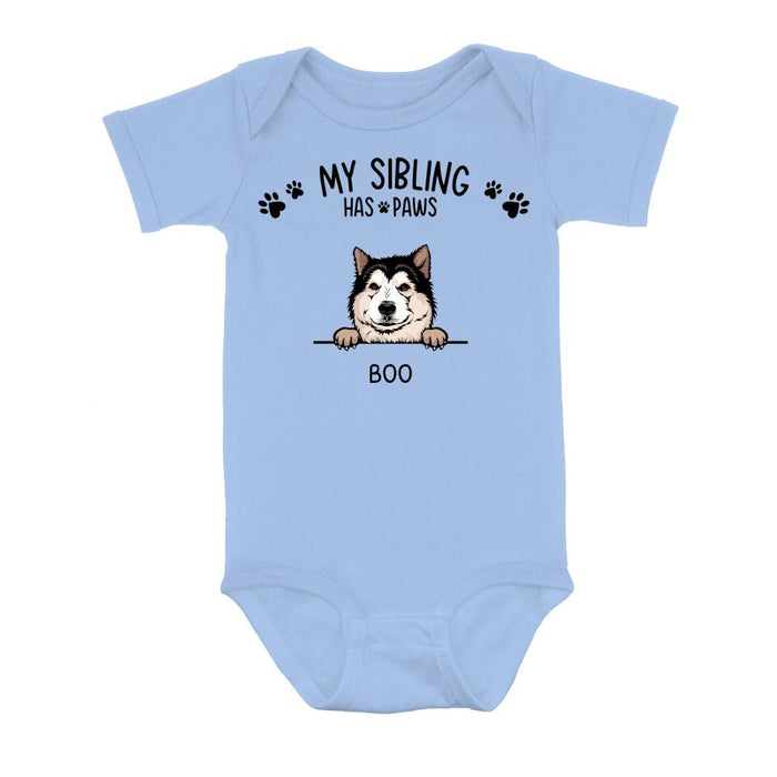 Custom Personalized Sibling Baby Onesie- Up to 5 Dogs/Cats - Gift Idea for Baby/Mother's Day/Dog/Cat Lovers - My Sibling Has Paws