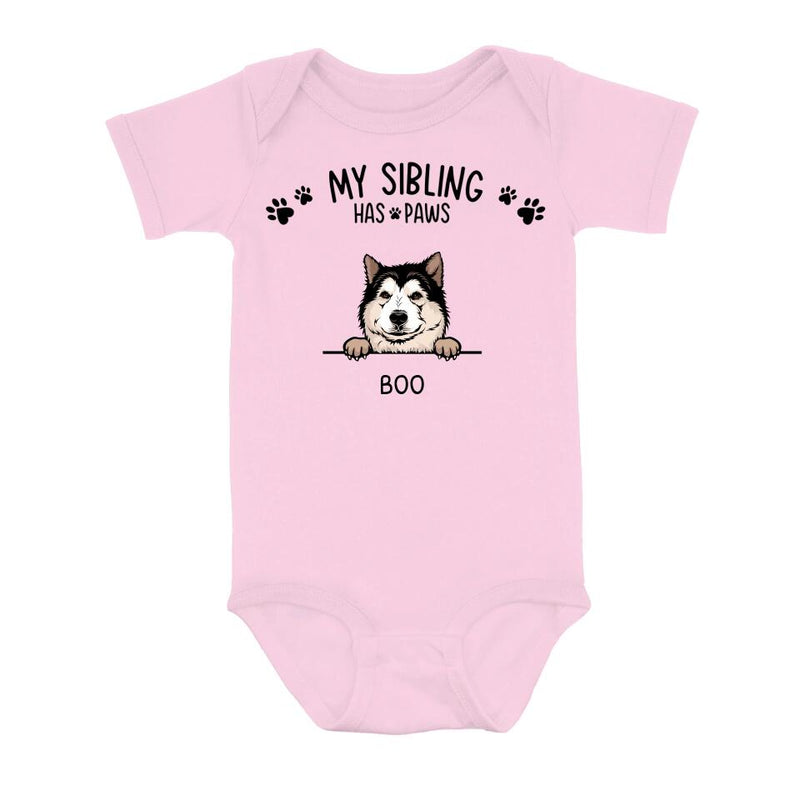 Personalized Sibling Baby Onesie - Up to 5 Dogs/Cats - Gift Idea for Baby/Mother's Day/Dog/Cat Lovers - My Sibling Has Paws