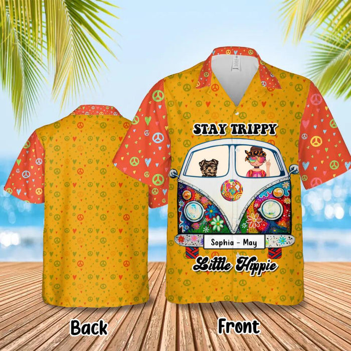 Custom Personalized Hippie Hawaiian Shirt without Pocket - Upto 3 Dogs/Cats - Mother's Day Gift Idea dog Dog/Cat Lovers/Hippie - Stay Trippy Little Hippie